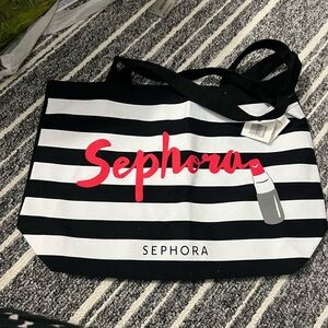 Sephora Striped Tote with Red Logo